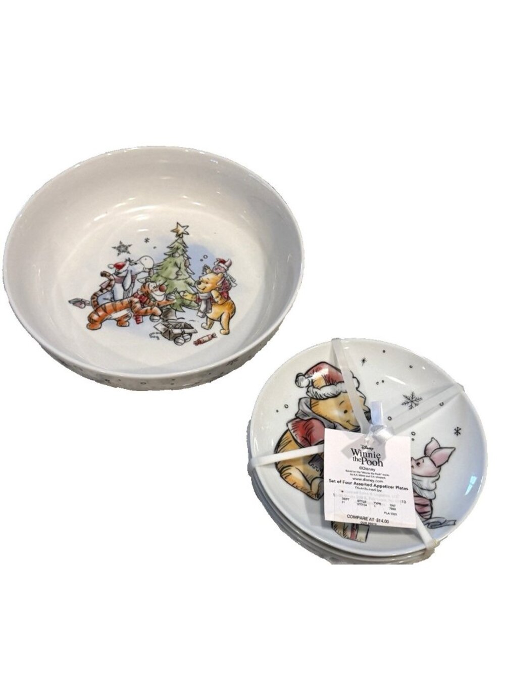 DISNEY Winnie the Pooh Christmas Snowflake Pasta Bowl 8 1/2" Small Plates 6"